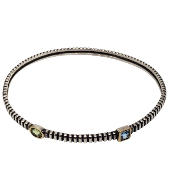 Estate Jewelry - Alwand Vahan Sterling Silver & 14k Gemstone Ribbed Bangle Bracelet #20672